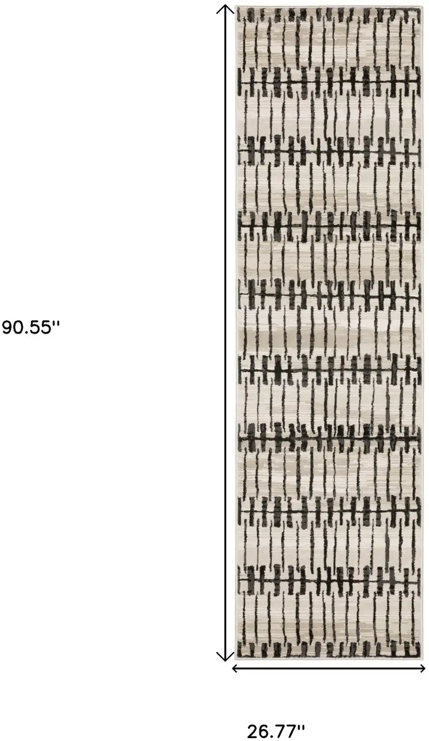 8' Beige And Black Geometric Runner Rug Photo 3