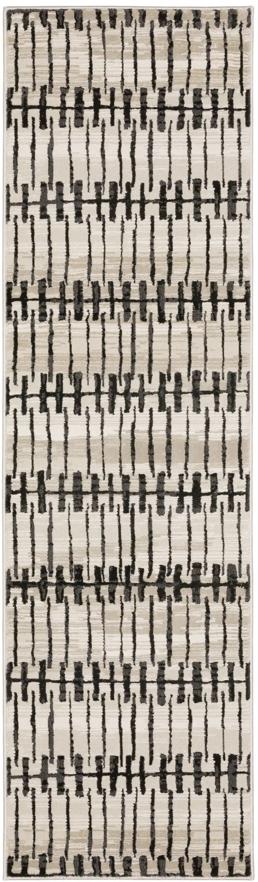 8' Beige And Black Geometric Runner Rug Photo 5