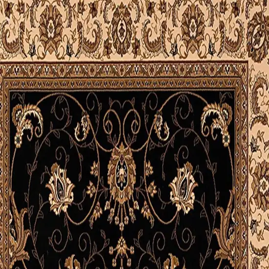 6' Beige And Black Oriental Runner Rug Photo 3