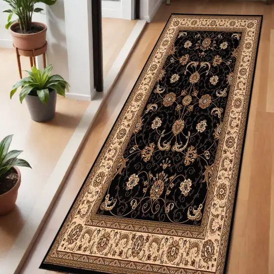 6' Beige And Black Oriental Runner Rug Photo 2