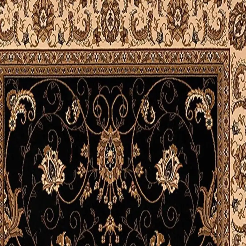 6' Beige And Black Oriental Runner Rug Photo 3