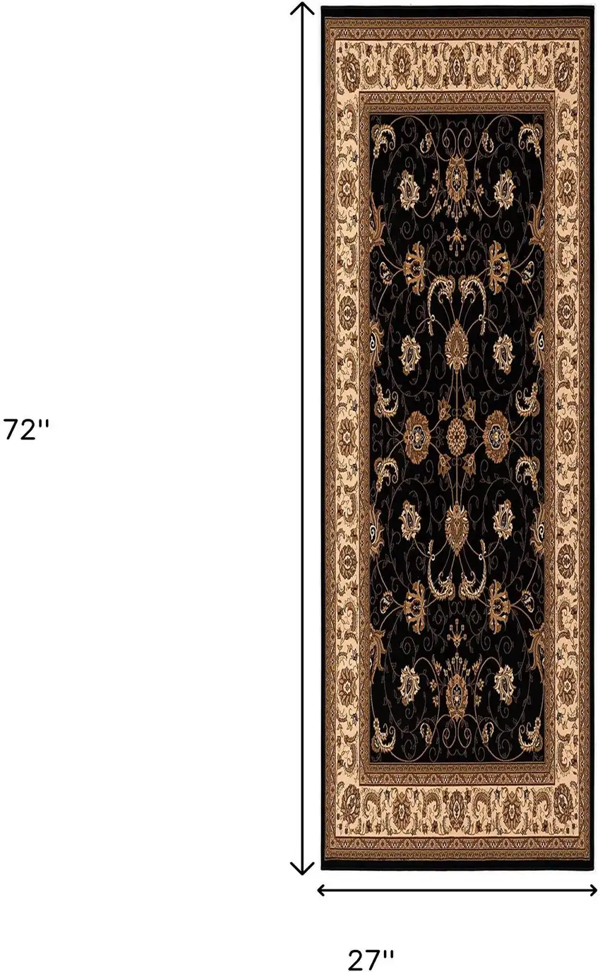 6' Beige And Black Oriental Runner Rug Photo 9