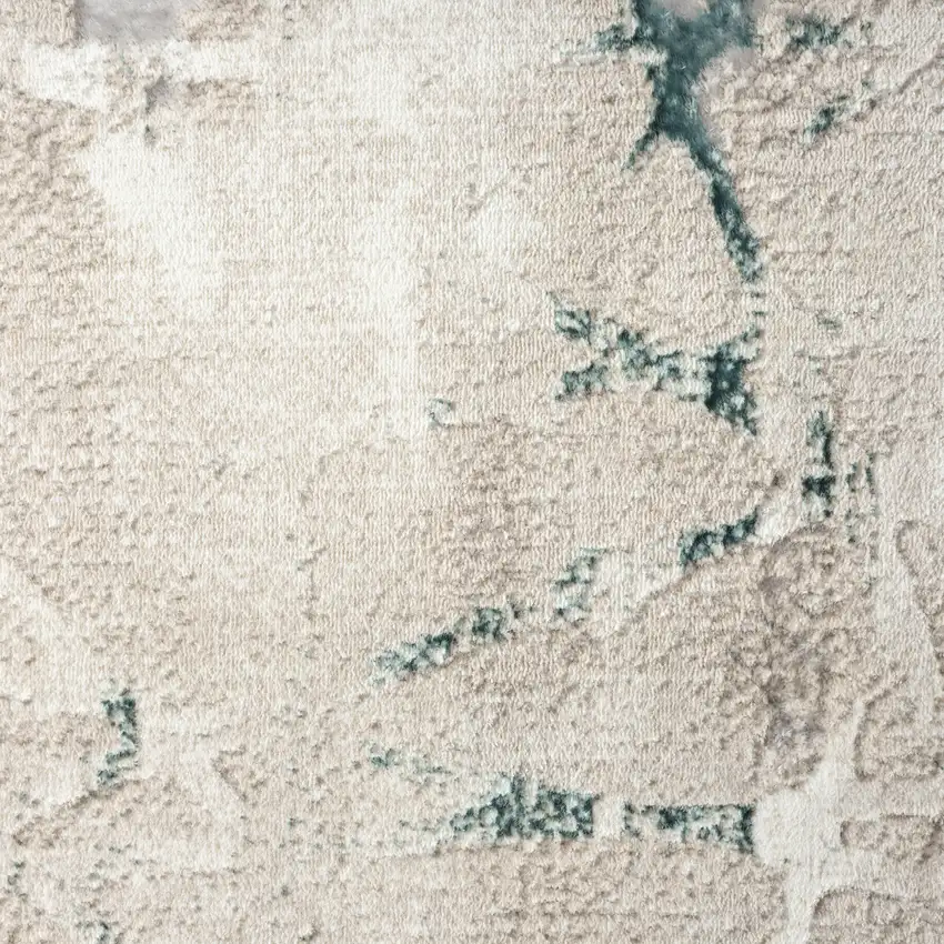 7' Beige And Blue Abstract Distressed Runner Rug Photo 9