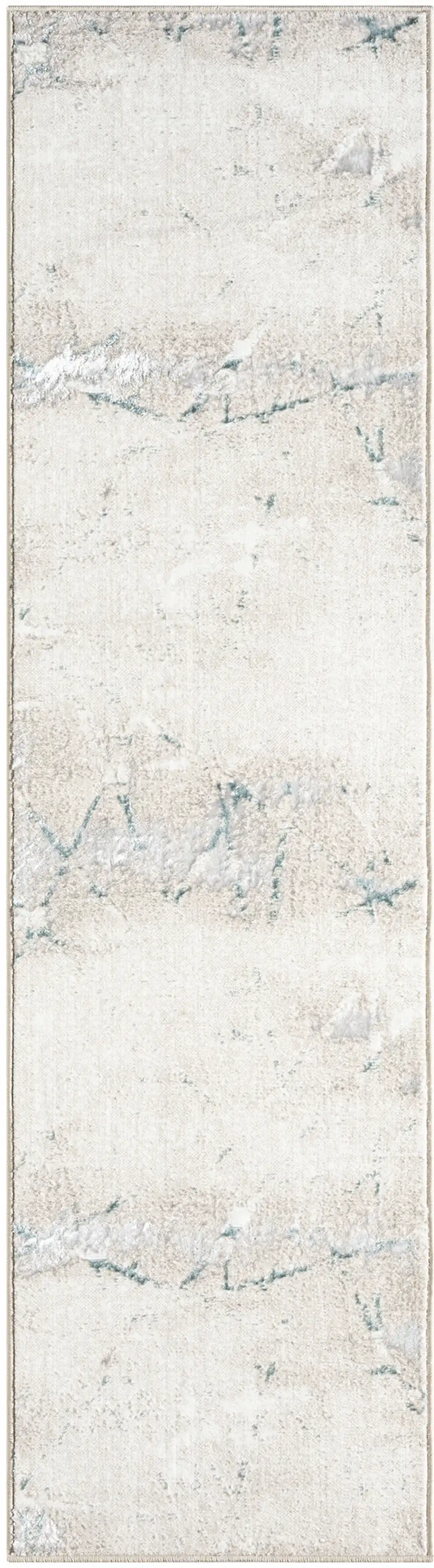 7' Beige And Blue Abstract Distressed Runner Rug Photo 2