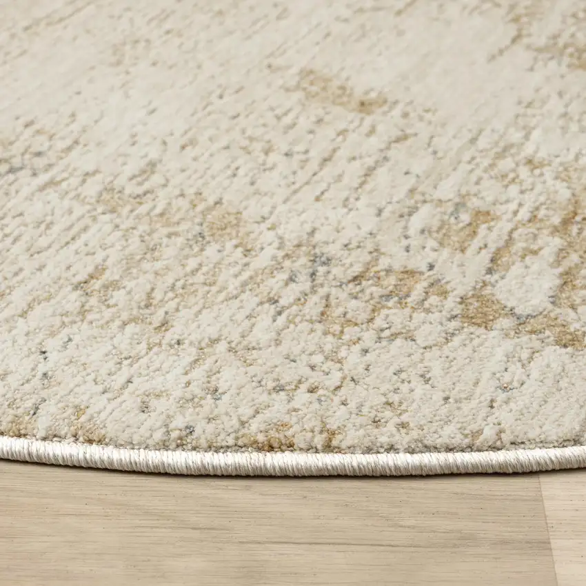 6' Beige And Blue Abstract Round Rug Photo 3