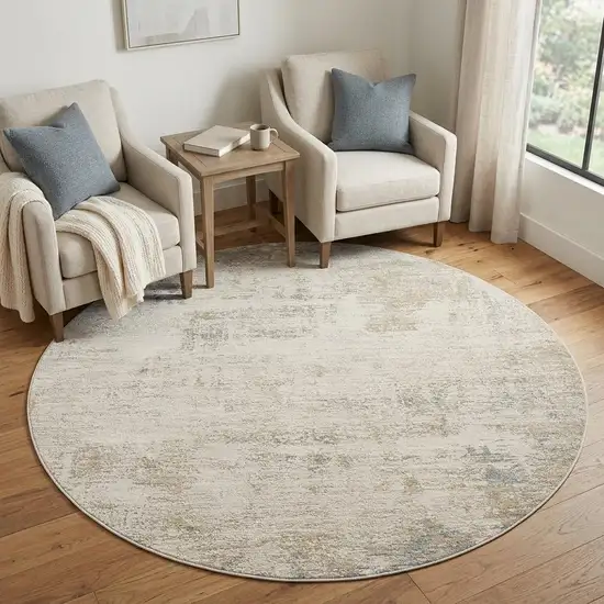6' Beige And Blue Abstract Round Rug Photo 1