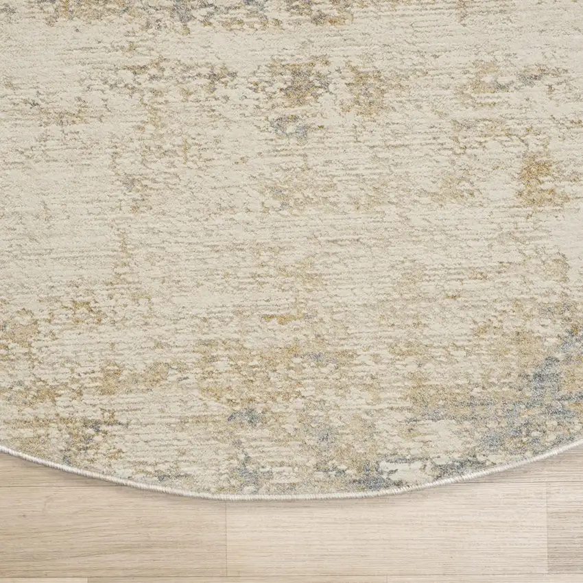 6' Beige And Blue Abstract Round Rug Photo 5