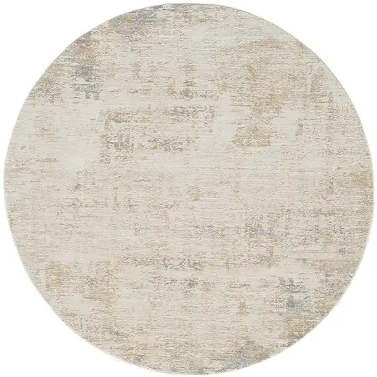6' Beige And Blue Abstract Round Rug Photo 2