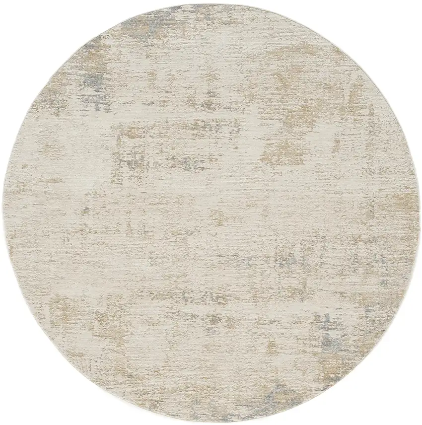 6' Beige And Blue Abstract Round Rug Photo 2