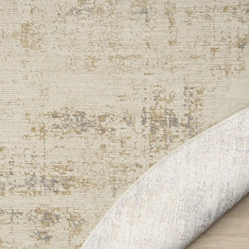6' Beige And Blue Abstract Round Rug Photo 6