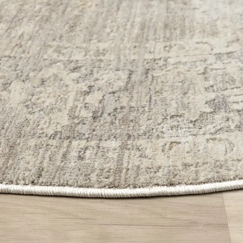 6' Beige And Blue Abstract Round Rug Photo 3