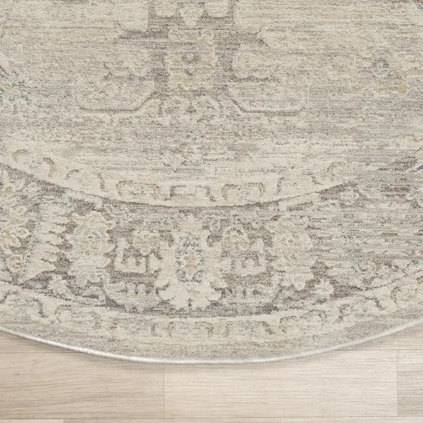 6' Beige And Blue Abstract Round Rug Photo 5