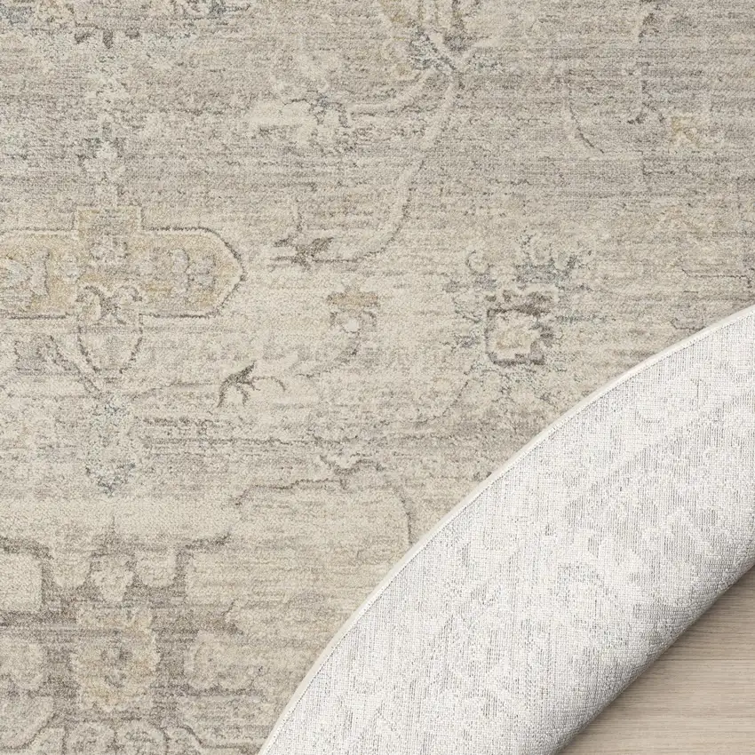 6' Beige And Blue Abstract Round Rug Photo 6