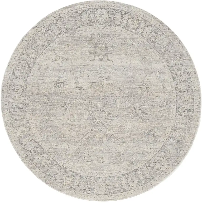 6' Beige And Blue Abstract Round Rug Photo 2