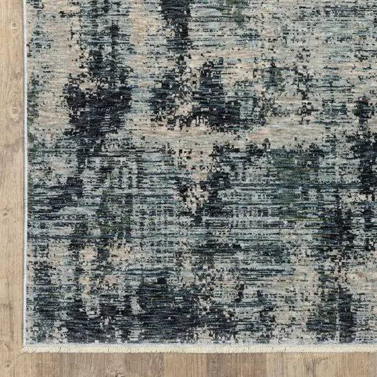 8' Beige And Blue Abstract Runner Rug With Fringe Photo 6