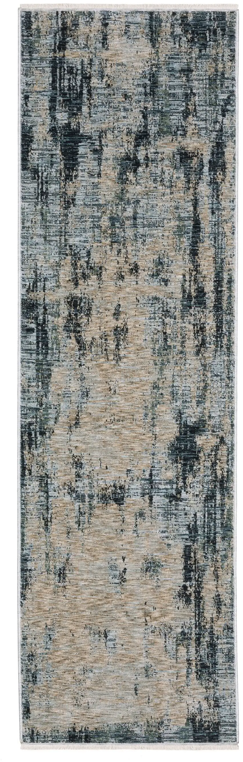 8' Beige And Blue Abstract Runner Rug With Fringe Photo 2