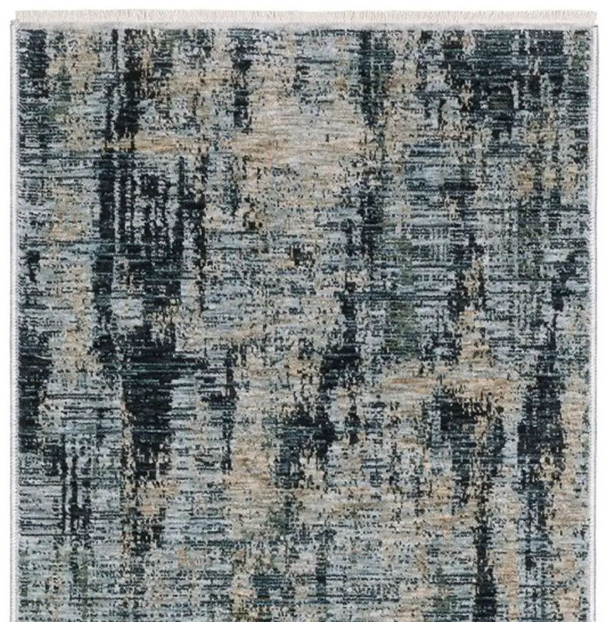 8' Beige And Blue Abstract Runner Rug With Fringe Photo 4