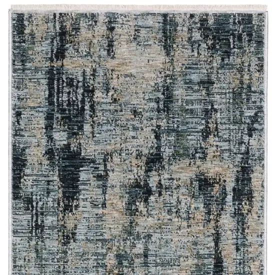 8' Beige And Blue Abstract Runner Rug With Fringe Photo 4