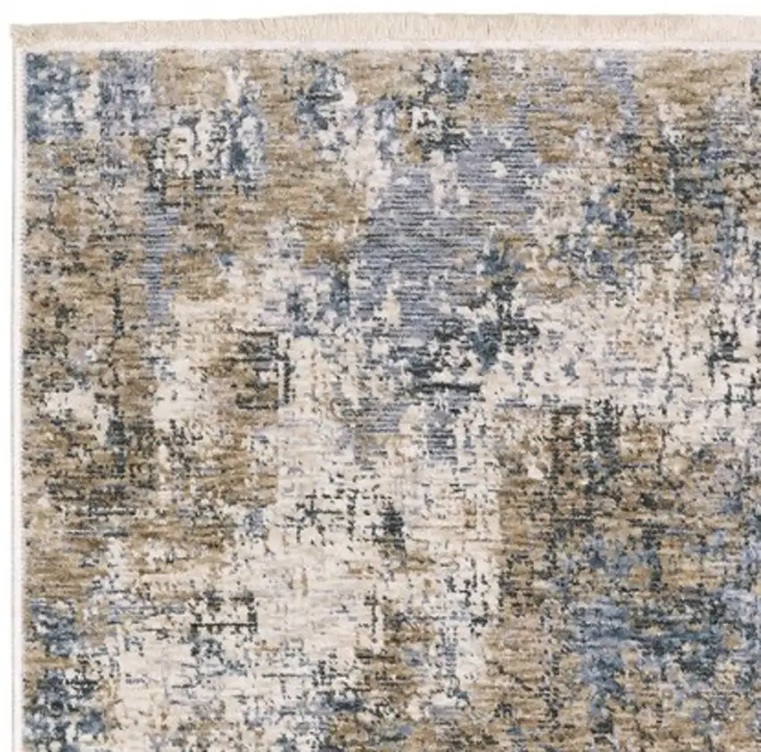 8' Beige And Blue Abstract Runner Rug With Fringe Photo 6