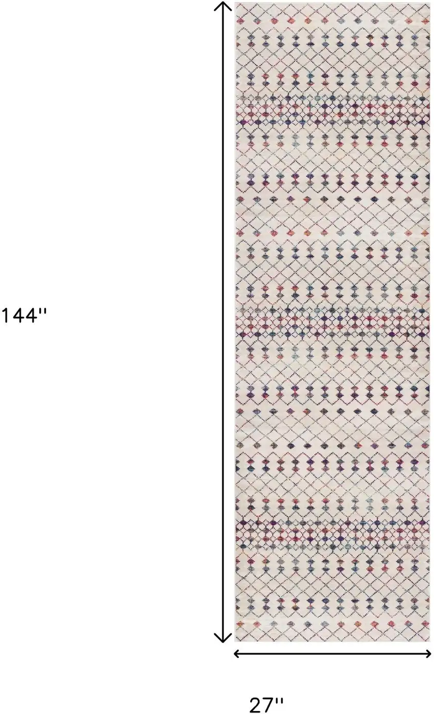 12' Beige And Blue Abstract Runner Rug Photo 3