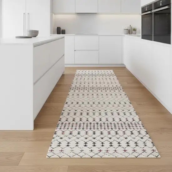 9' Beige And Blue Abstract Runner Rug Photo 1