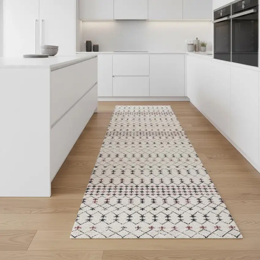 9' Beige And Blue Abstract Runner Rug Photo 1