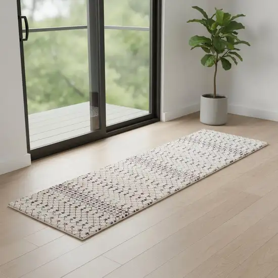 7' Beige And Blue Abstract Runner Rug Photo 1