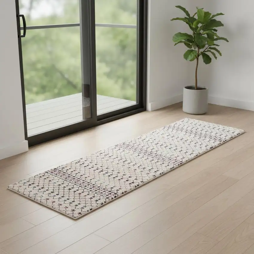 7' Beige And Blue Abstract Runner Rug Photo 1