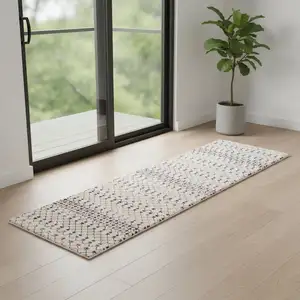 Photo of 7' Beige And Blue Abstract Runner Rug