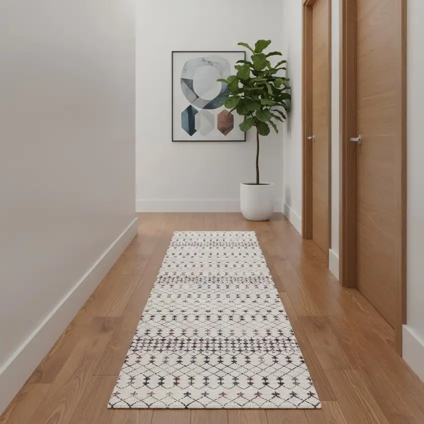 16' Beige And Blue Abstract Runner Rug Photo 1