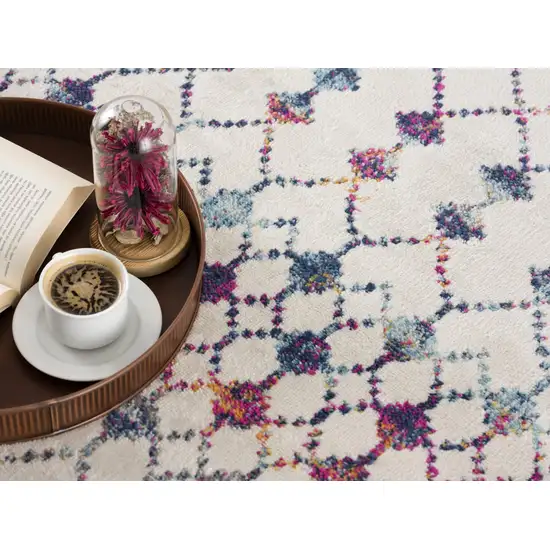 14' Beige And Blue Abstract Runner Rug Photo 7