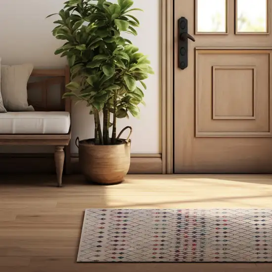 14' Beige And Blue Abstract Runner Rug Photo 5