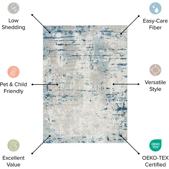 8' Beige And Blue Abstract Runner Rug Photo 6