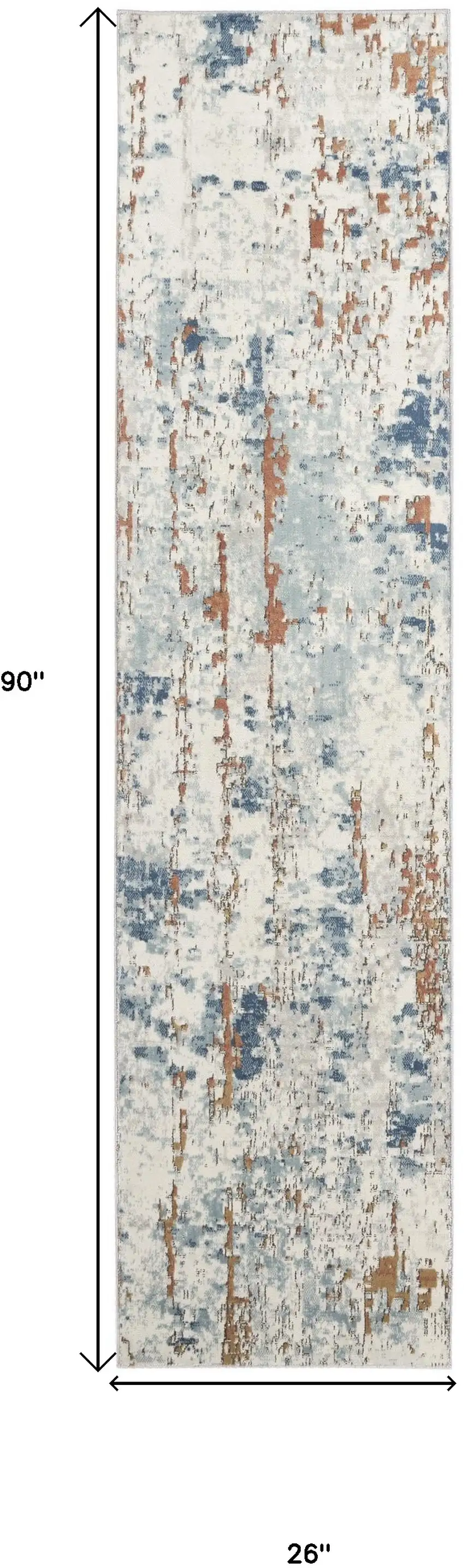 8' Beige And Blue Abstract Runner Rug Photo 3