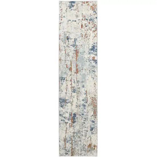 8' Beige And Blue Abstract Runner Rug Photo 2
