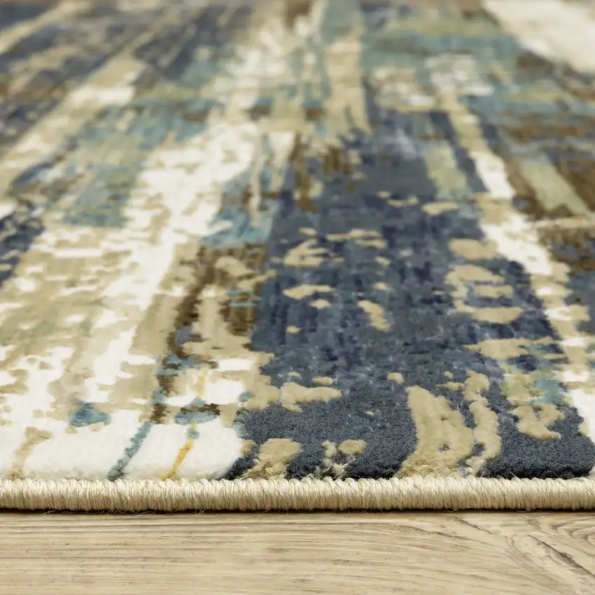 8' Beige And Blue Abstract Runner Rug Photo 6
