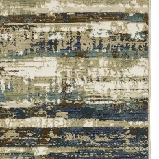 8' Beige And Blue Abstract Runner Rug Photo 9