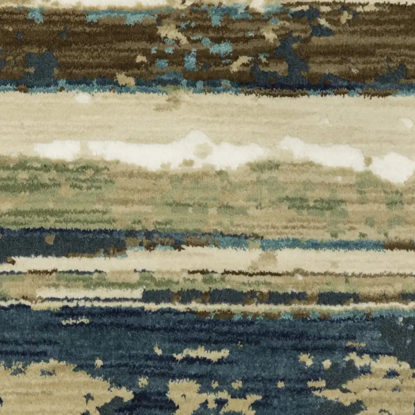 8' Beige And Blue Abstract Runner Rug Photo 7