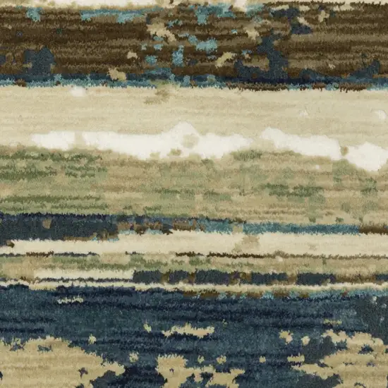 8' Beige And Blue Abstract Runner Rug Photo 7