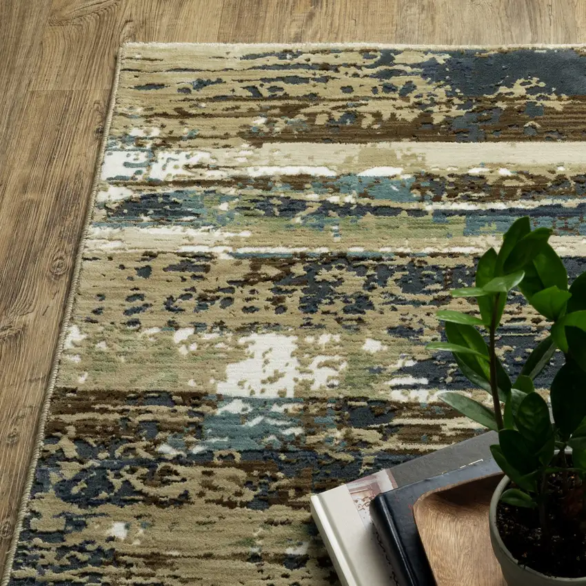 8' Beige And Blue Abstract Runner Rug Photo 5