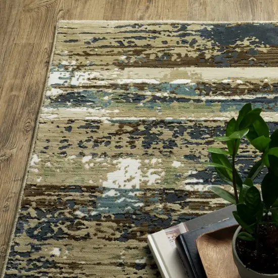 8' Beige And Blue Abstract Runner Rug Photo 5