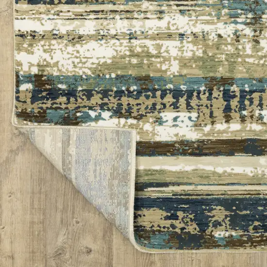 8' Beige And Blue Abstract Runner Rug Photo 9