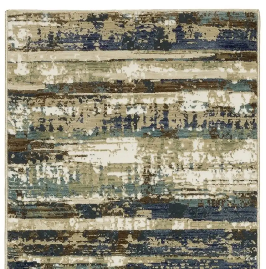 8' Beige And Blue Abstract Runner Rug Photo 4