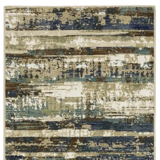 8' Beige And Blue Abstract Runner Rug Photo 4