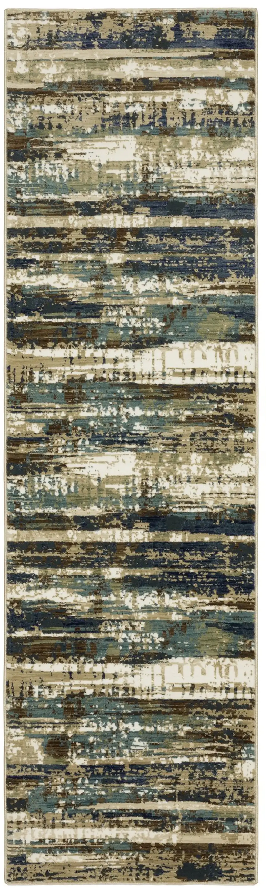 8' Beige And Blue Abstract Runner Rug Photo 2