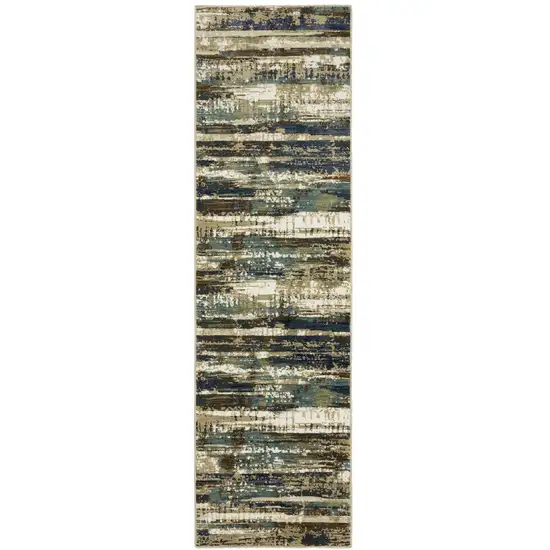 8' Beige And Blue Abstract Runner Rug Photo 2