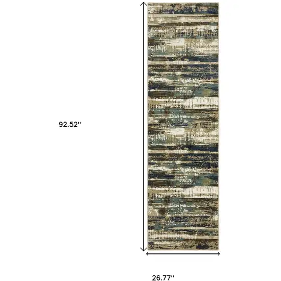 8' Beige And Blue Abstract Runner Rug Photo 3