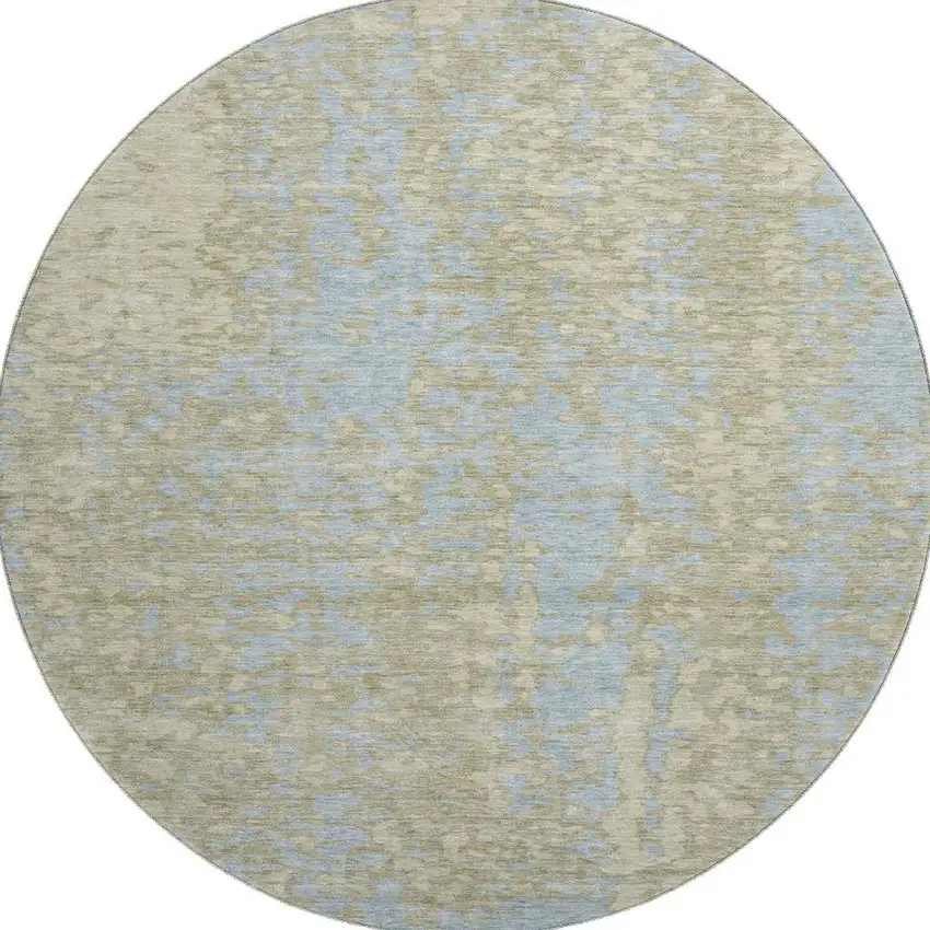 8' Beige And Blue Abstract Washable Round Rug With UV Protection Photo 3