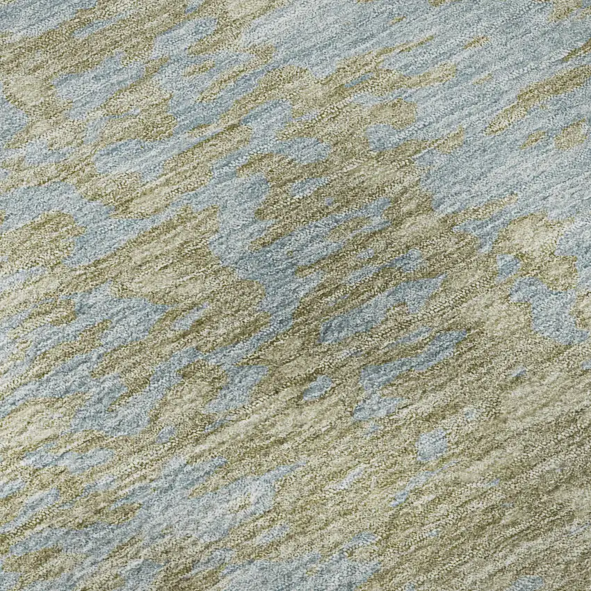 8' Beige And Blue Abstract Washable Round Rug With UV Protection Photo 8