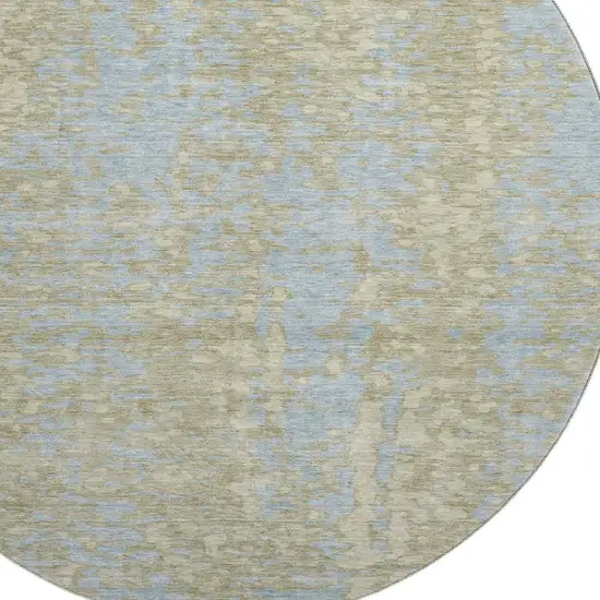 8' Beige And Blue Abstract Washable Round Rug With UV Protection Photo 2